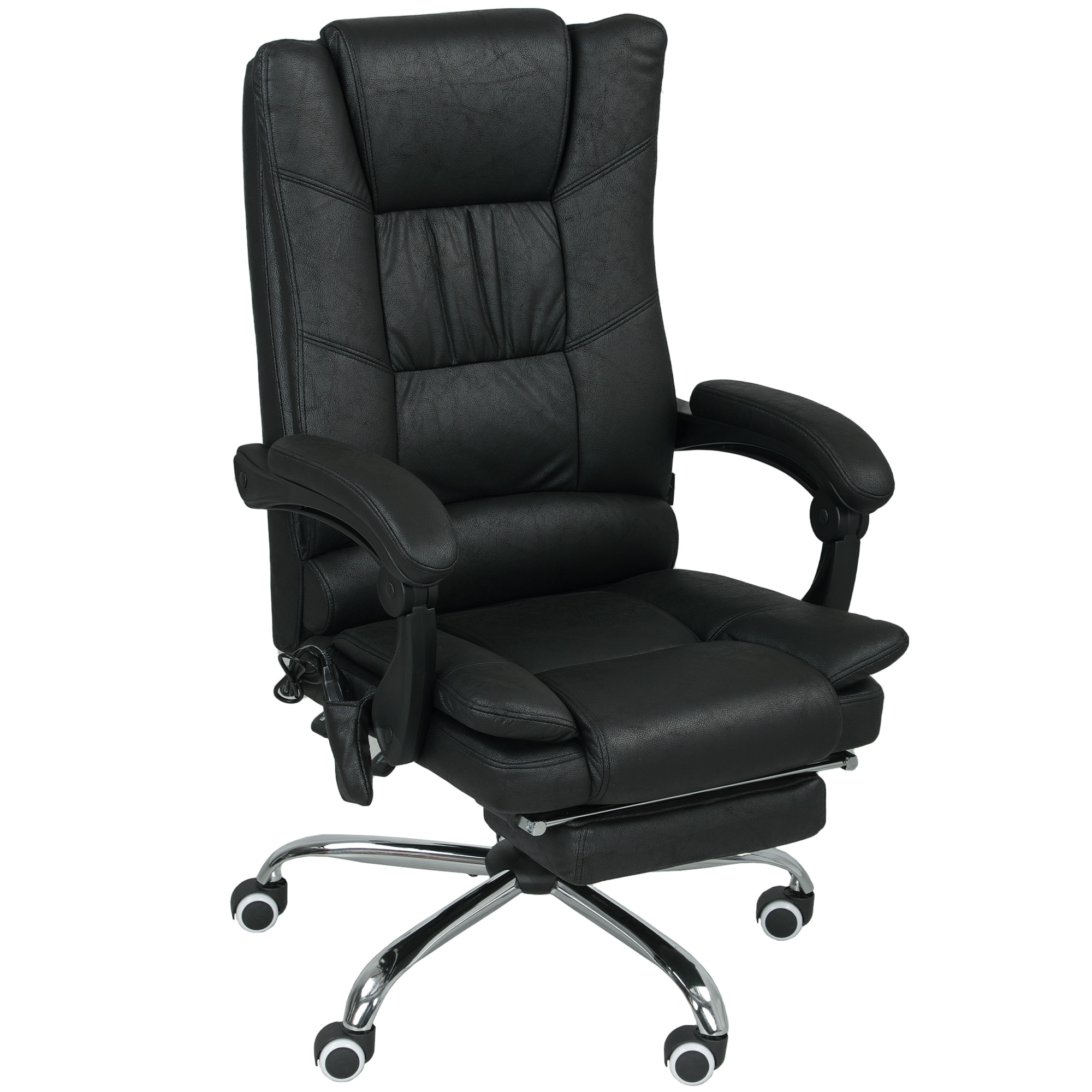 Massagstuhl Bürostuhl mit Massagefunktion, inkl. Fußstütze, höhenverstellbar, 64 cm x 70 cm x 118 cm, Schwarz
