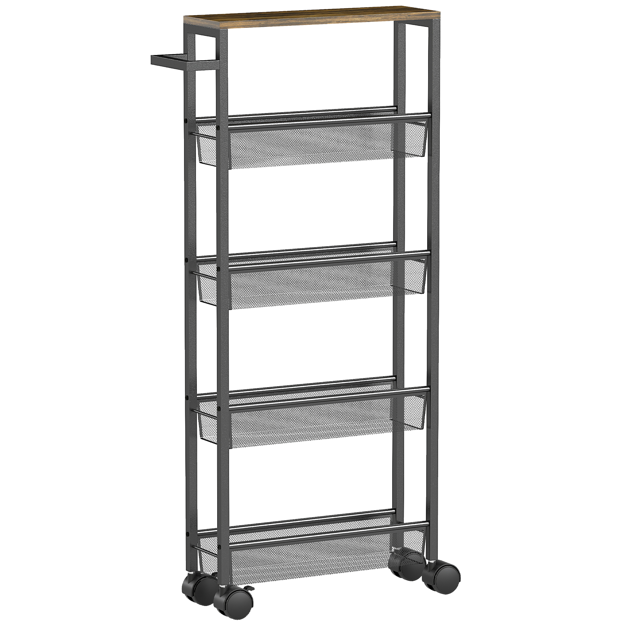 Küchenwagen Servierwagen mit 5 Ebenen, Rollwagen Küchenregal mit Arbeitsplatte, Rollen Griff 47 x 13 x 96,5 cm, Schwarz