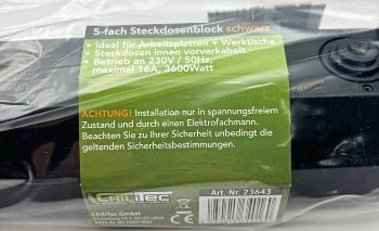 5-fach Steckdosenblock, schwarz / 250V~/ 16A, Aufbaumontage