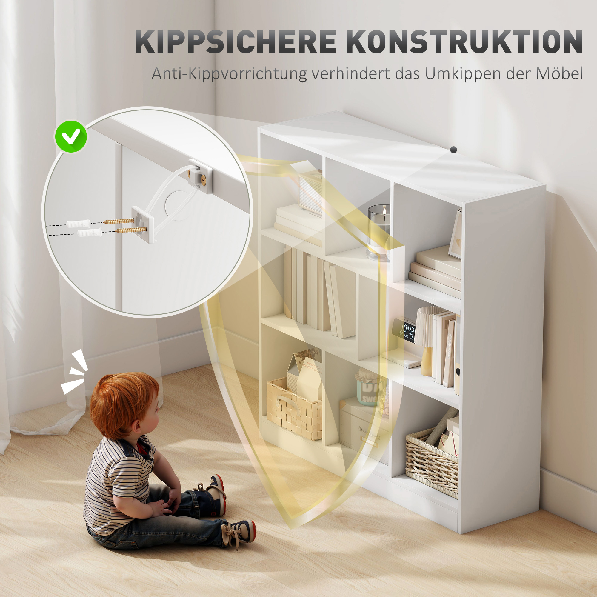 Bücherregal Regal Standregal, 8 Regalfächer, 97,5 x 30 x 100 cm, Weiß