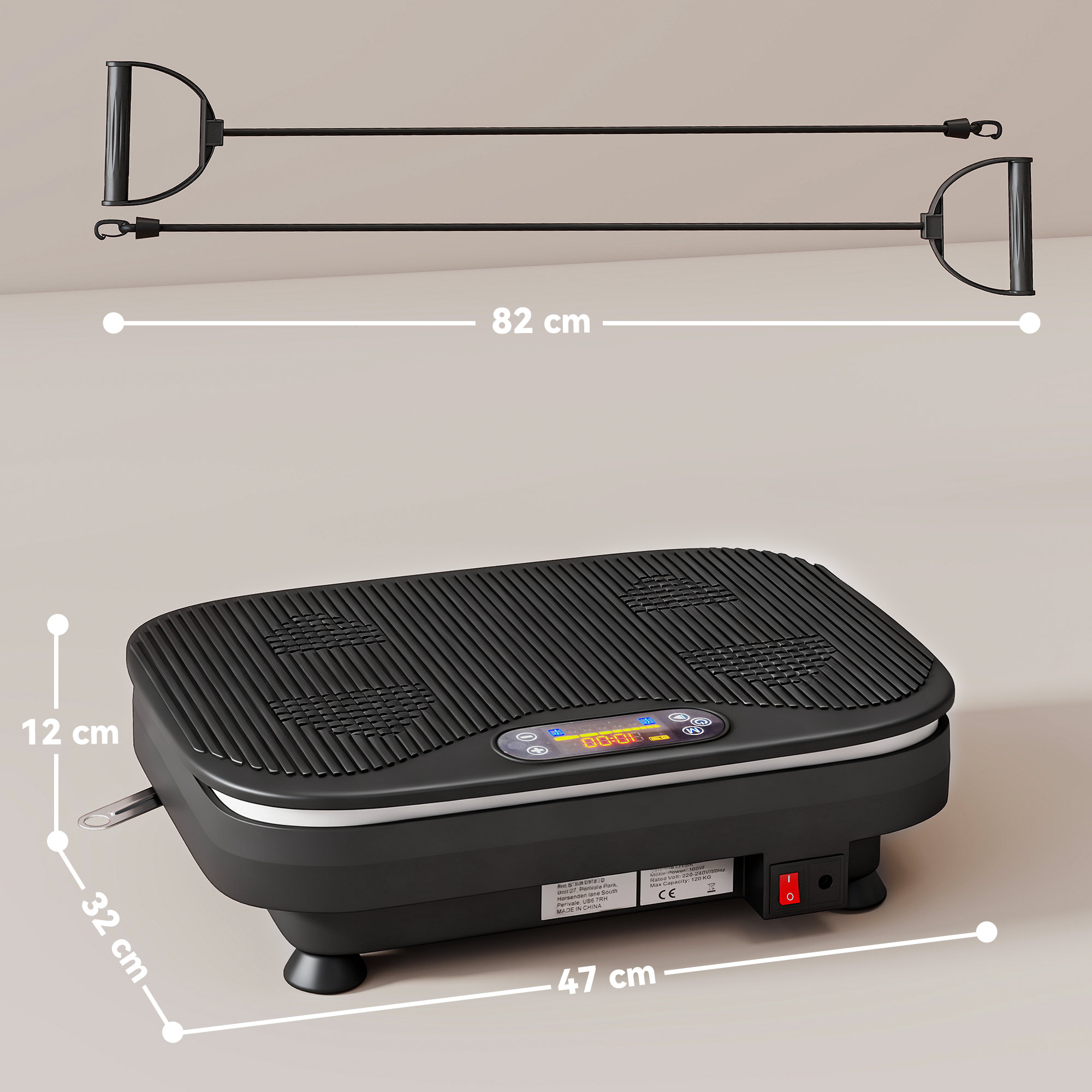 Vibrationsplatte für Fitnessübungen, Bluetooth-Funktion, Fernbedienung, 99 Geschwindigkeitsstufen, Kunststoff, Stahl, Schwarz