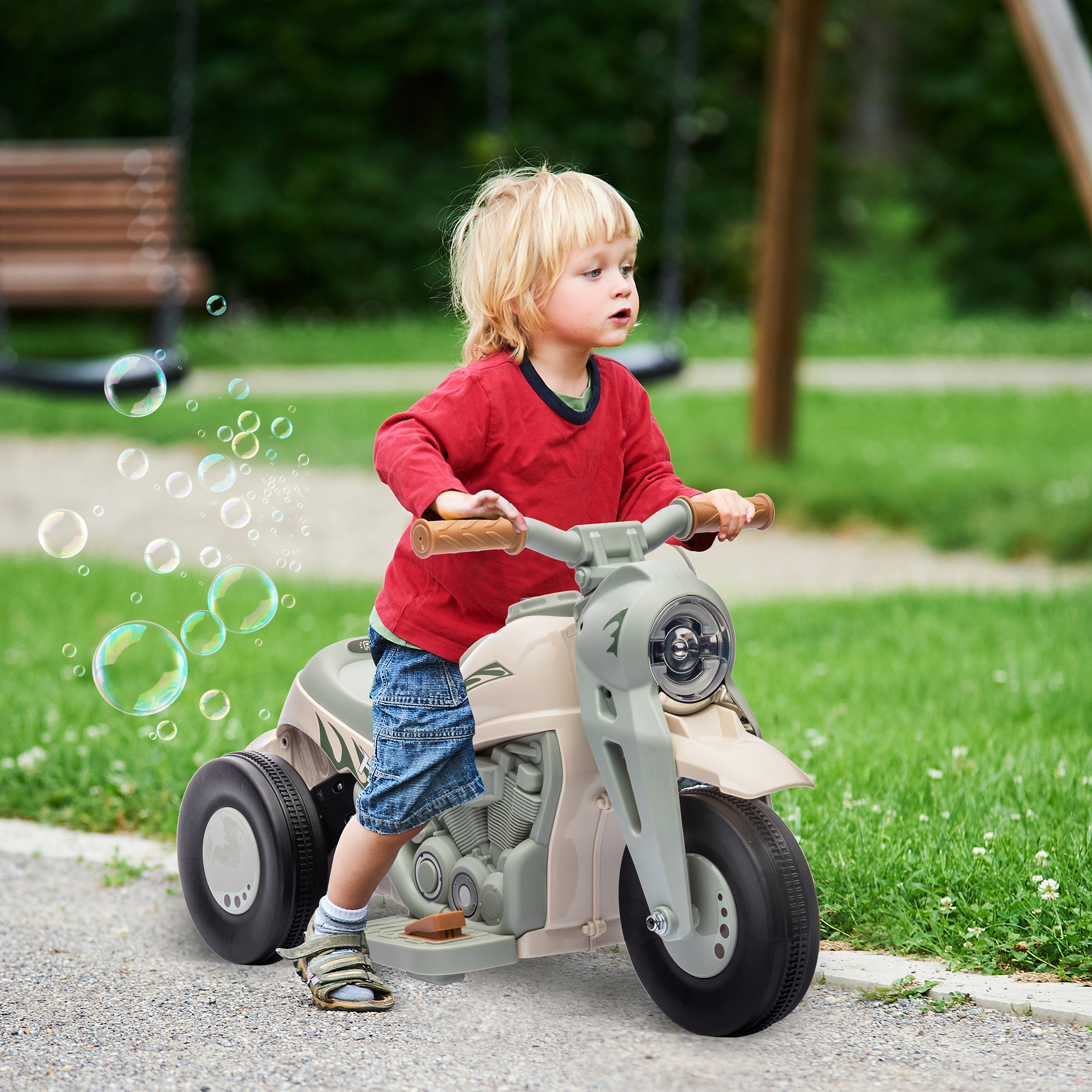 Kinder Elektro-Motorrad, 6V Kindermotorrad mit Musik, Blasen 2,5-3 km/h, für 2-5 Jahre Kinder