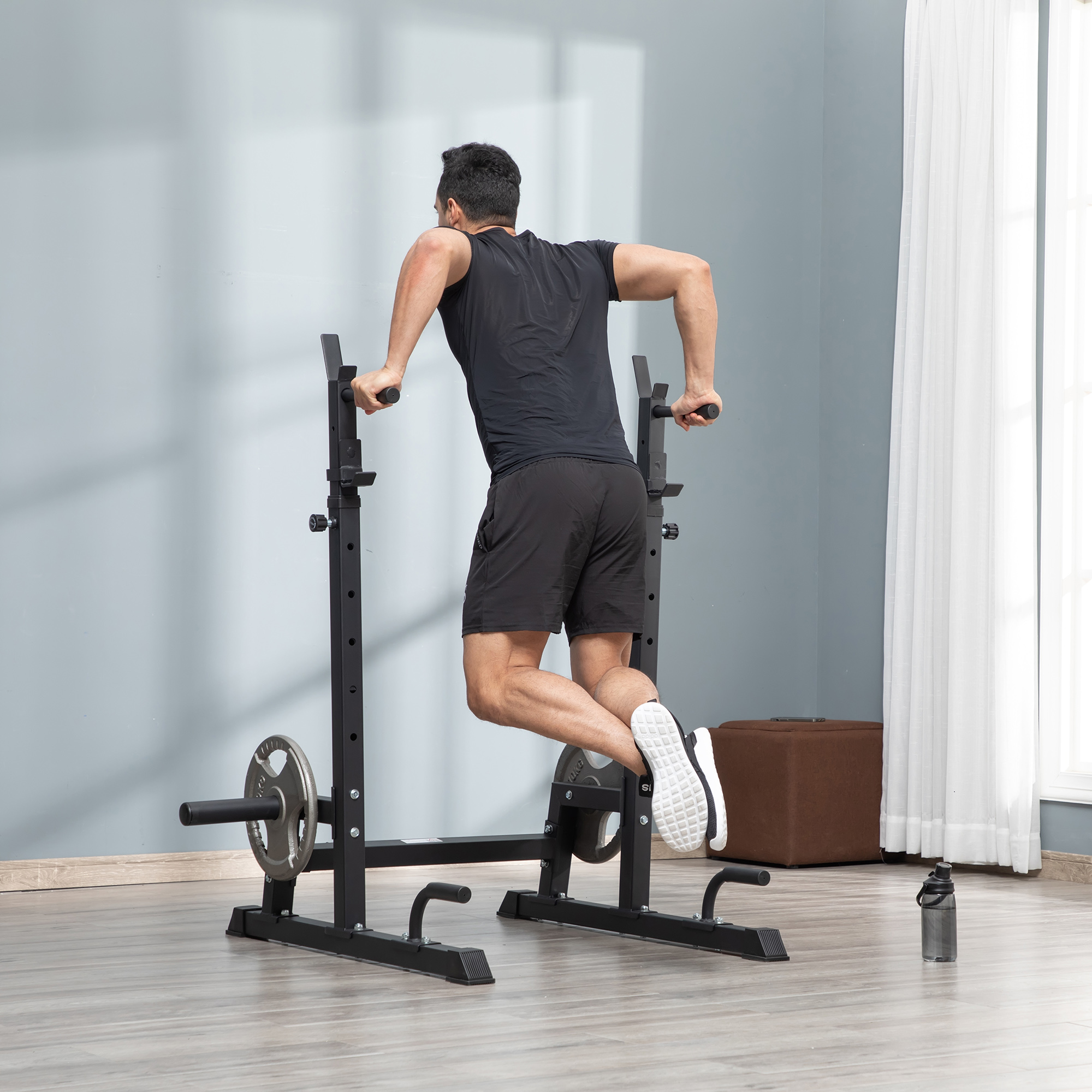 Hantelständer Multi-Funktions Langhantelablage Hantelablage höhenverstellbar Langhantel Krafttraining bis 150 kg belastbar Barbell Rack Stahl Schwarz