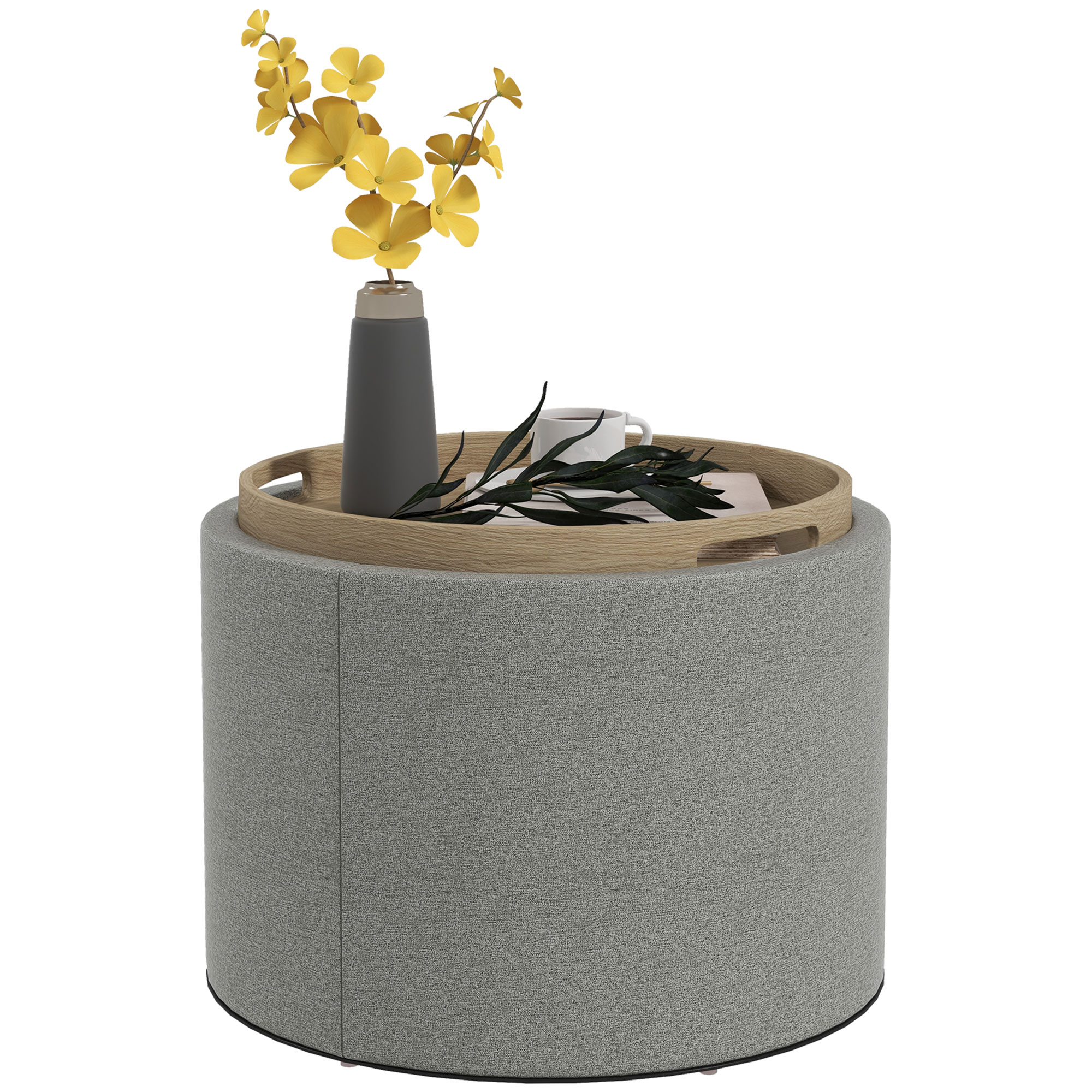 Hocker Polsterhocker, Leinen, versteckter Stauraum, umkehrbarer Deckel, 5 6cm x 56 cm x 42 cm, Grau + Natur