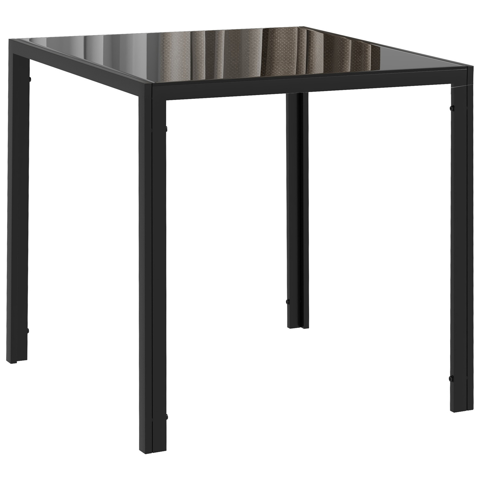 Quadratischer Esstisch für 4 Personen, Tischplatte aus Hartglas, für Küche und Esszimmer, 75 x 75 x 75 cm, Schwarz