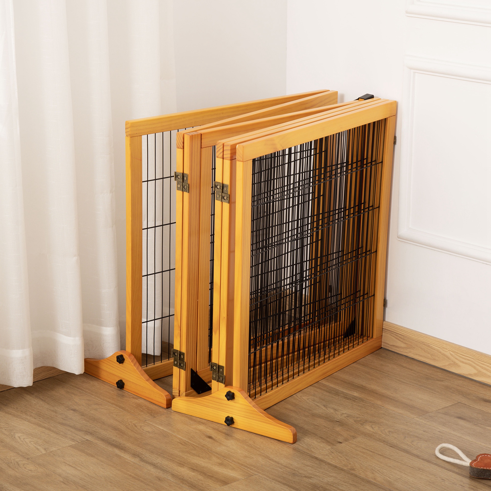 Absperrgitter für Hunde, klappbar, 432 x 36 x 70 cm, Kiefernholz, Gelb