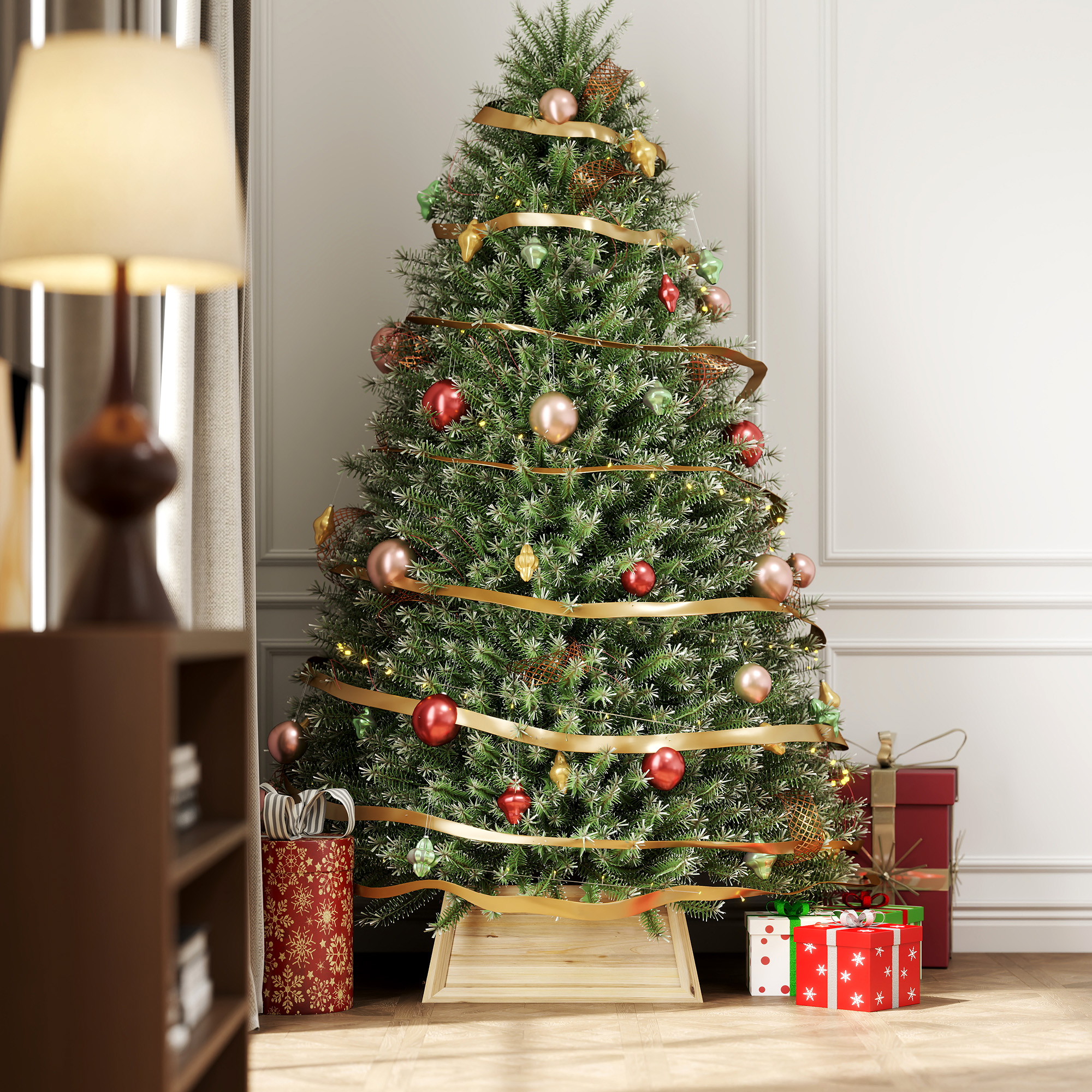 Weihnachtsbaumrock 65 x 65 cm Weihnachtsbaum Kragen aus Tannenholz Naturholz