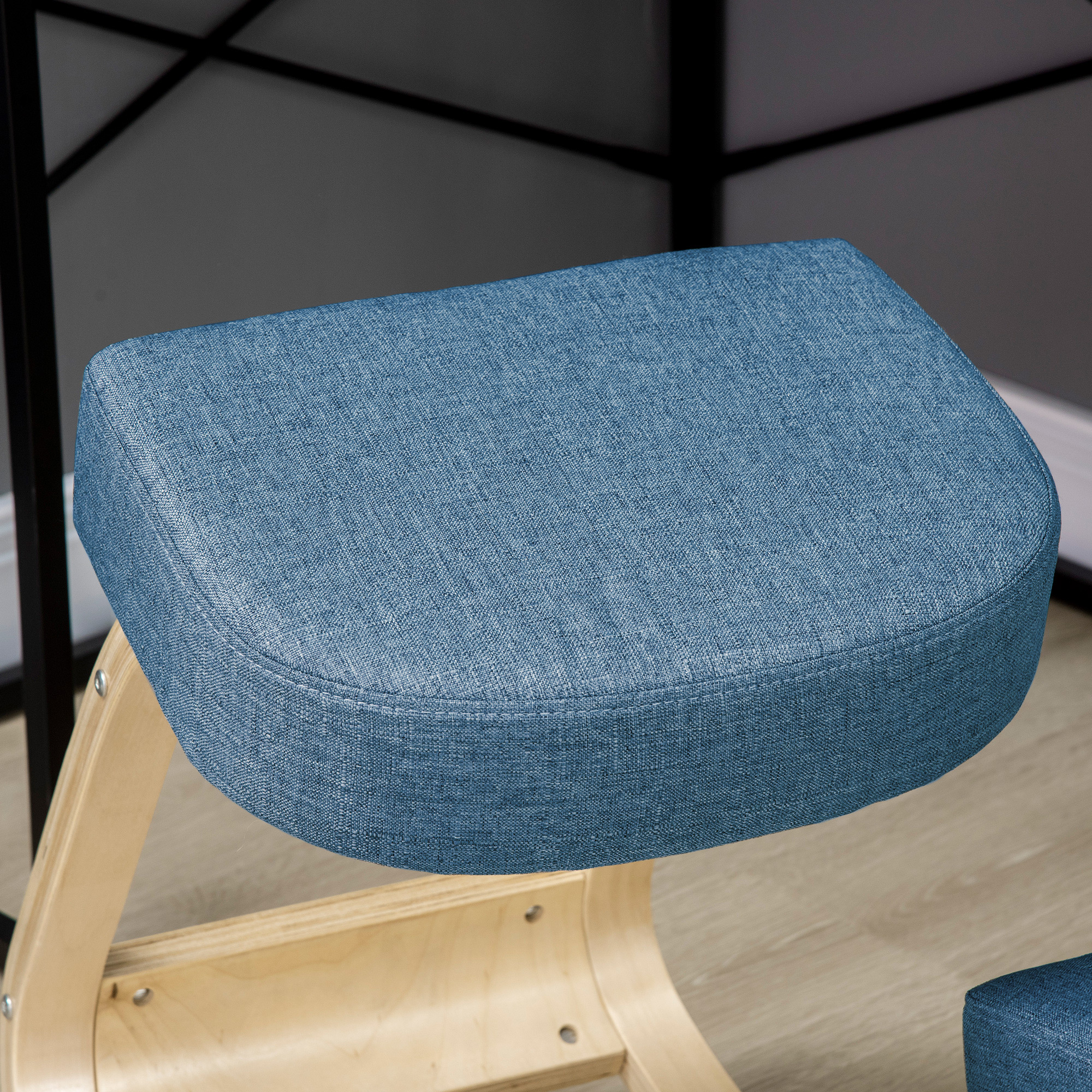 Kniestuhl, ergonomischer Sitzhocker, Polsterhocker für gesunde Sitzhaltung, Birkenholz, 120 kg belastbar, Blau