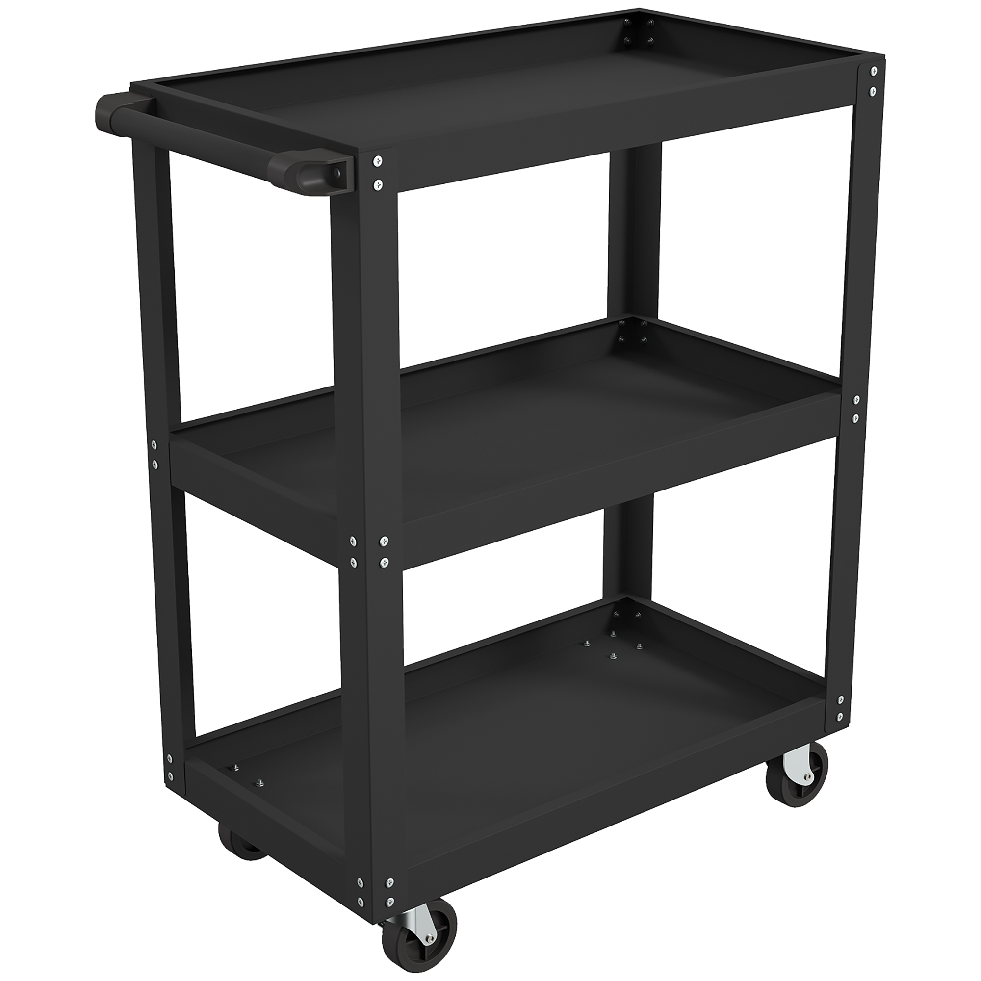 Werkstattwagen mit 3 Ablagen und Seitenhalter, 4 Rollen, 70,5 x 35 x 82,5 cm, Schwarz