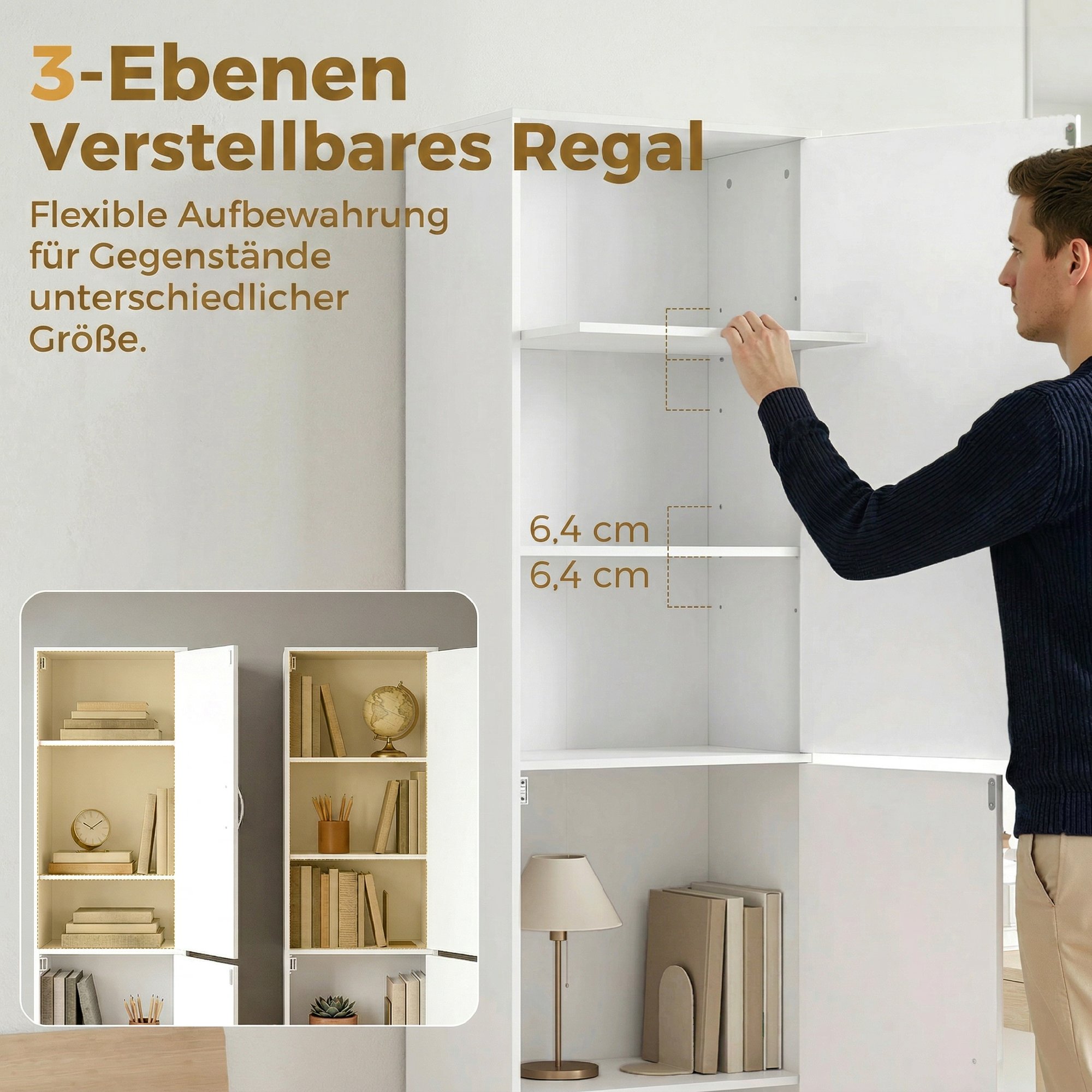 180 cm hohes Bücherregal, modernes 5-stöckiges Regal mit verstellbaren Böden, freistehender Aufbewahrungsschrank, Weiß