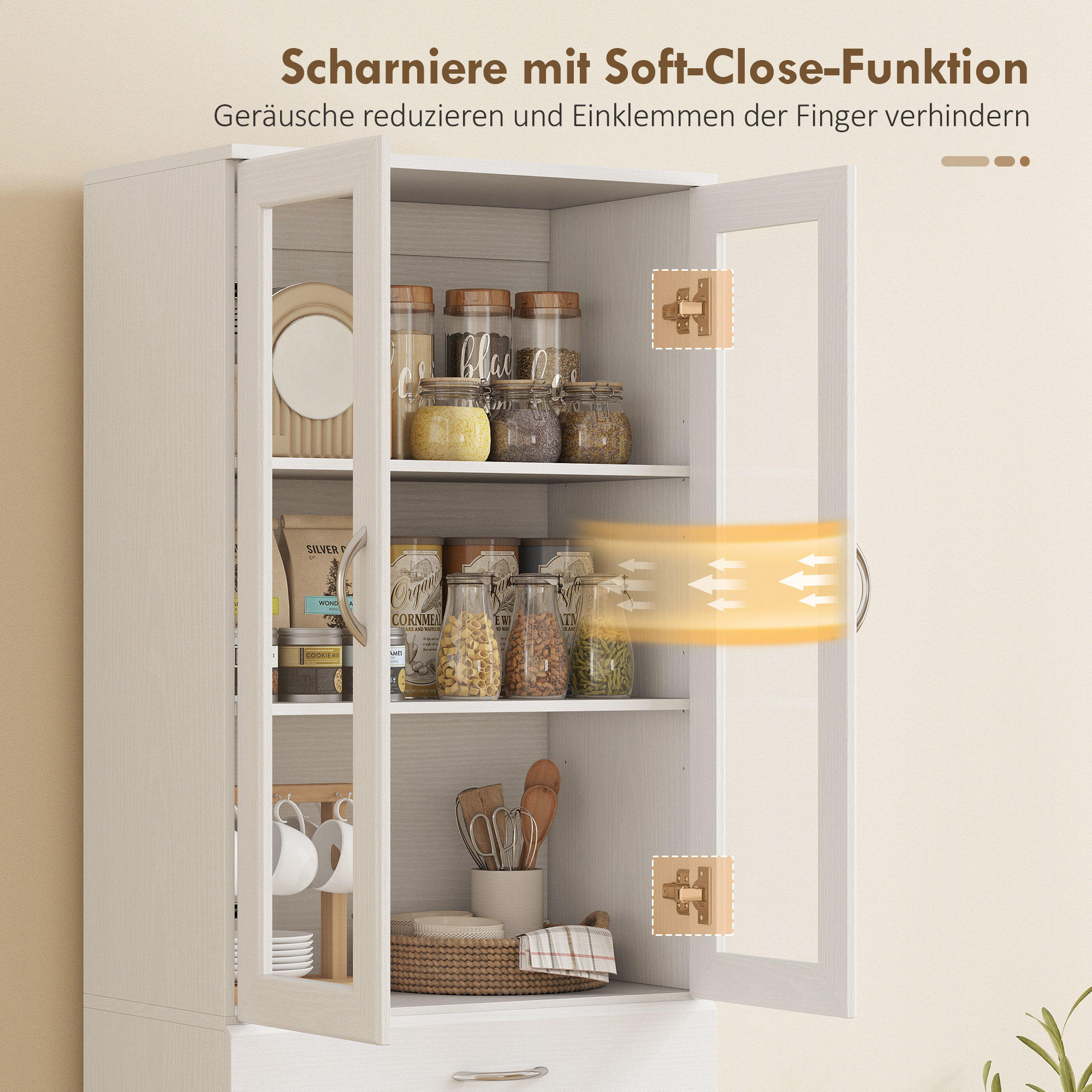 Küchenschrank Buffetschrank mit verstellbar Regal Schublade 2 Schrank Hochschrank mit Glastür 60 x 35 x 180 cm Weiß