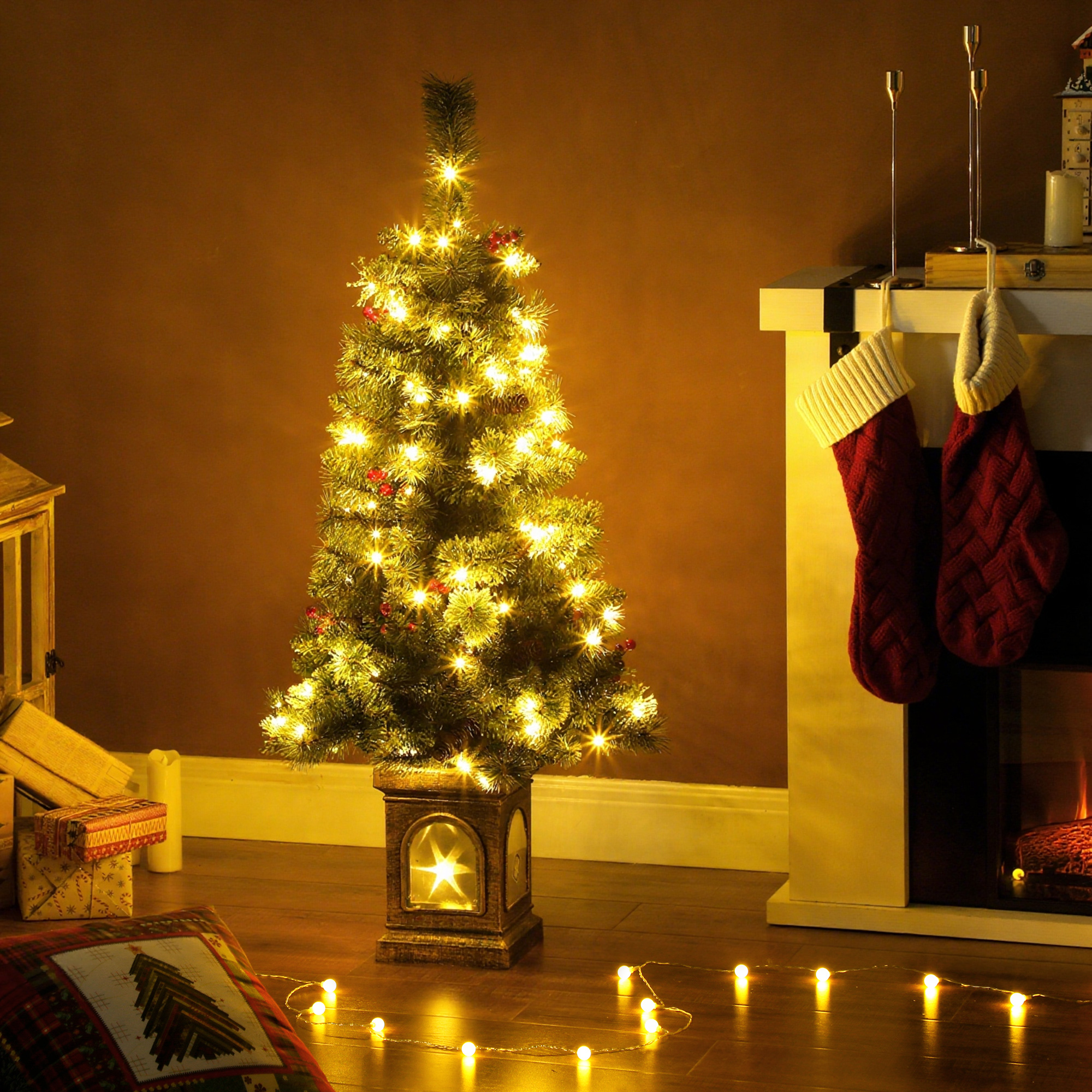 Künstlicher Weihnachtsbaum 120 cm Tannenbaum künstlich mit 100 LED Beleuchtung, 8 Modi, 214 Spitzen
