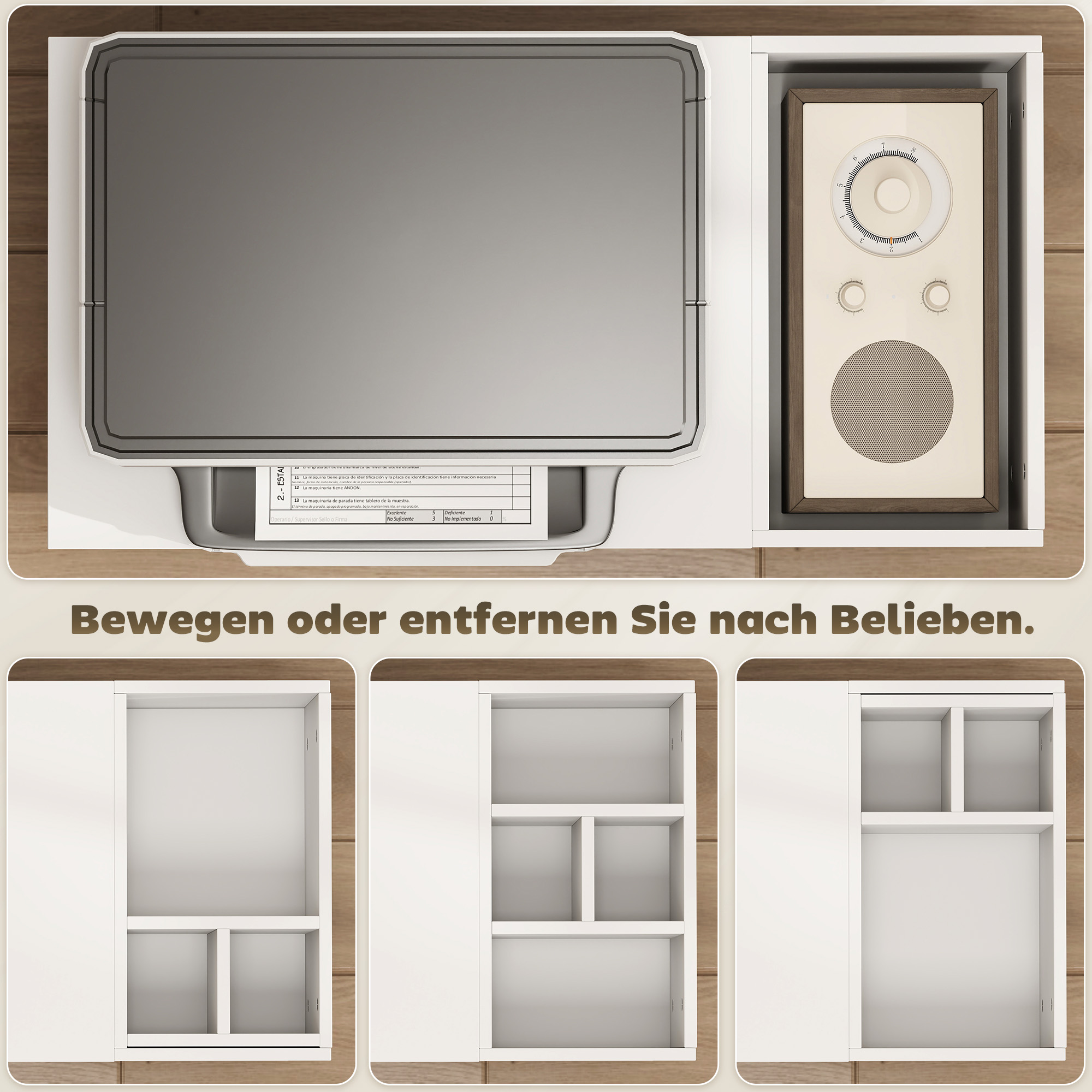 Druckerständer Druckertisch mit Unterteiltem Fach, Ablageflächen für Büro 70 x 34 x 60 cm Weiß