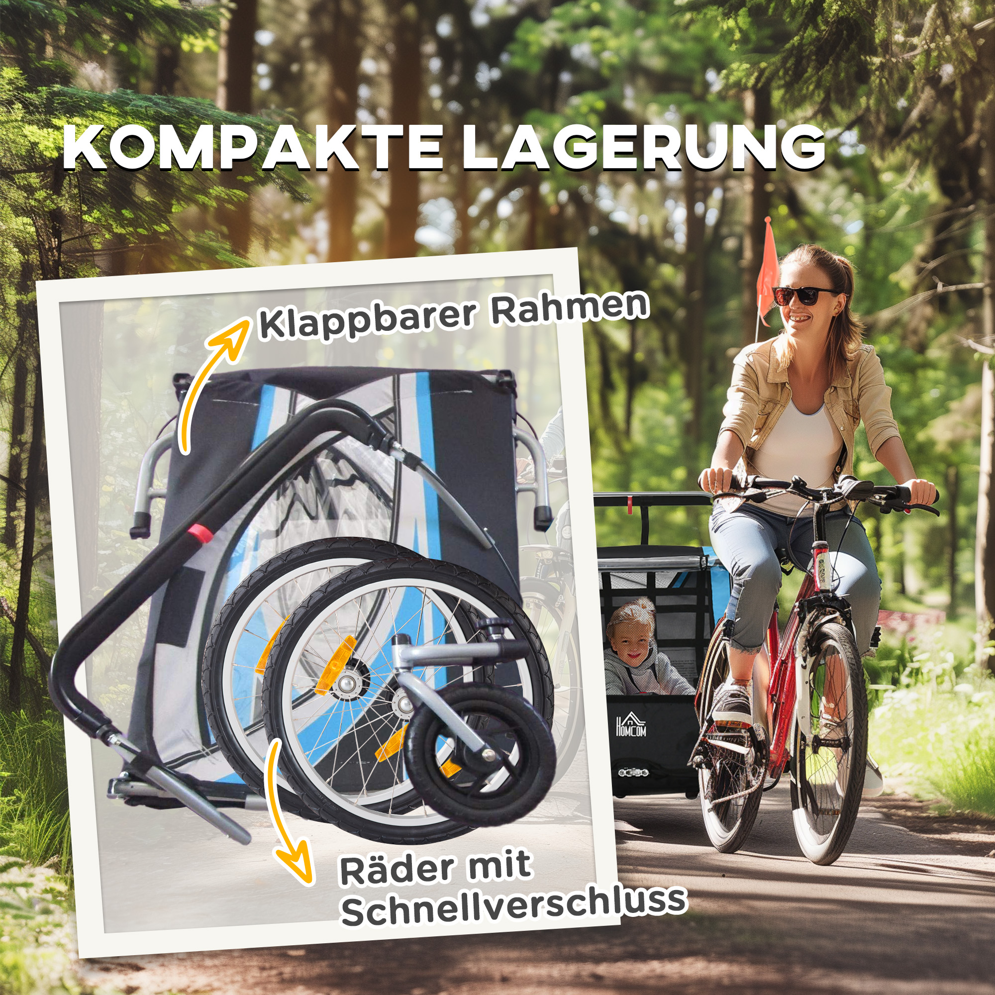 Kinderanhänger, Kinderwagen, 5-Punkt-Sicherheitsgurt, Universalkupplung, Stahl, Blau, 142 x 75 x 101 cm