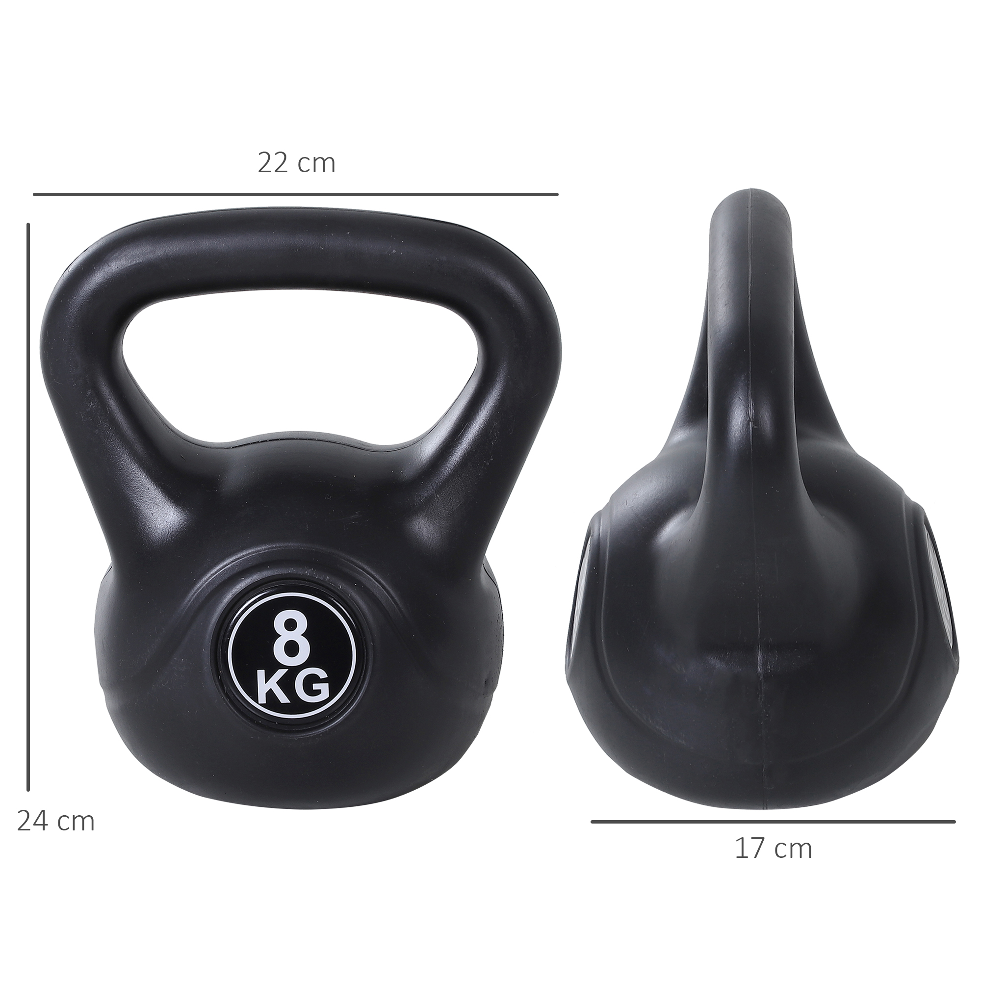 Kettlebell Kugelhantel 8 kg Gewicht-Hantel mit Sand befüllt für Anfänger Schwarz