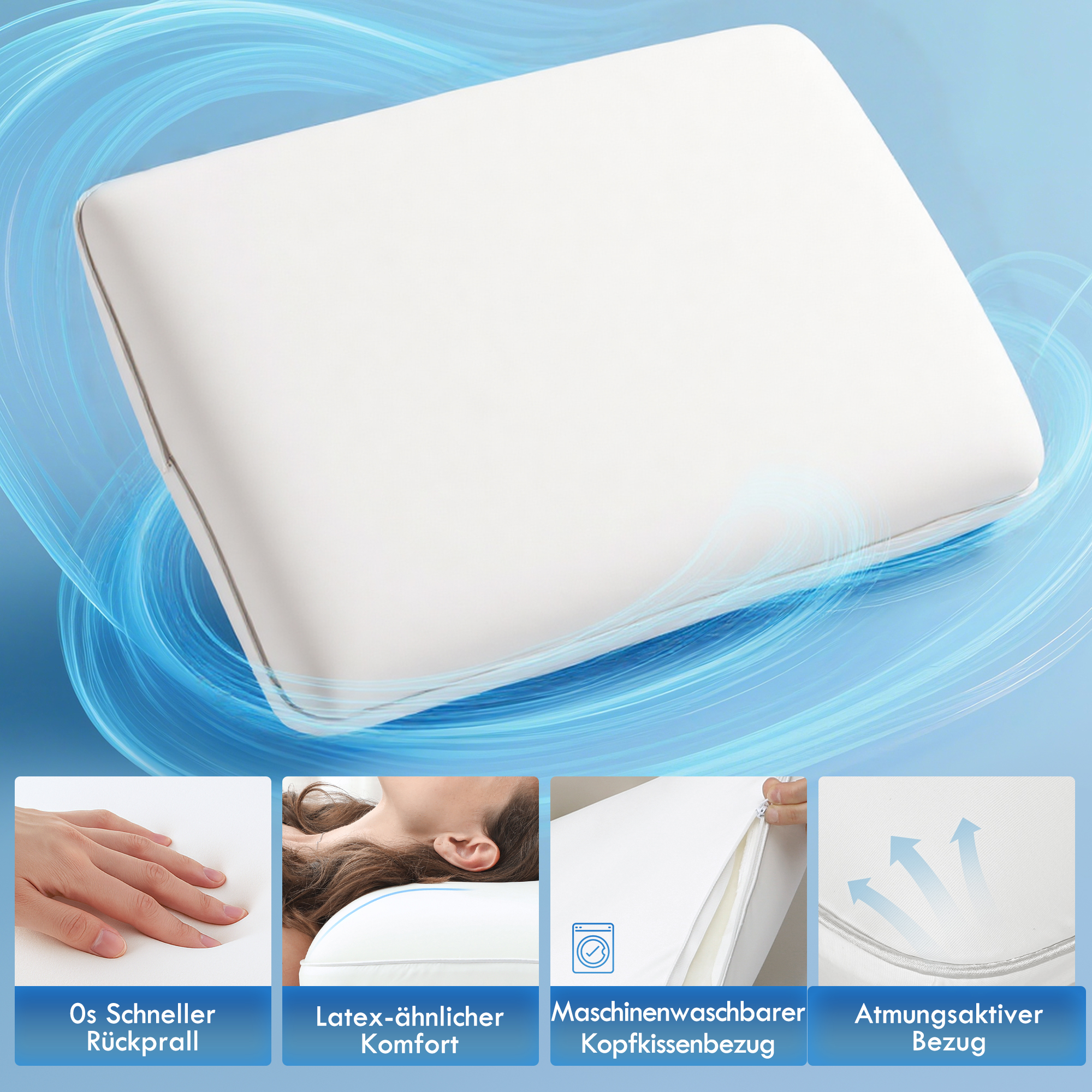 Memory Schaum Kissen Kopfkissen, Nackenstützkissen mit abnehmbarem Bezug Ergonomische 60 x 40 cm, Cremeweiß