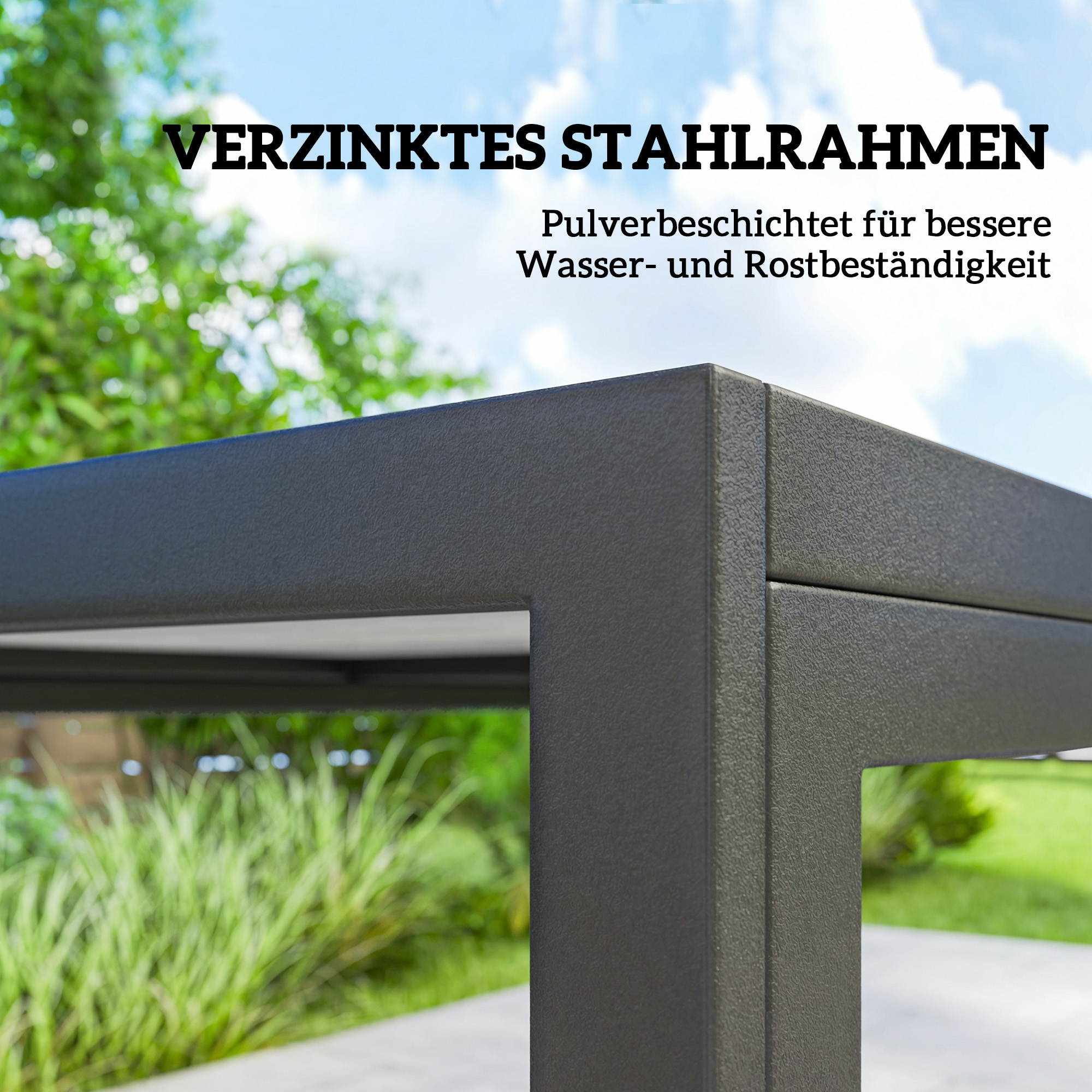 Gartenmöbel Set Sitzgruppe 150 x 80cm Tisch mit 6 Atmungsaktiven Stühlen Holzoptik Stahlrahmen Schwarz