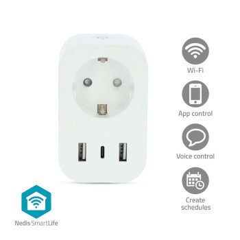 SmartLife Smart Stecker | Wi-Fi | IP21 | Leistungsmesser | 3680 W | Type F (CEE 7/7) / 1x USB-C? / 2