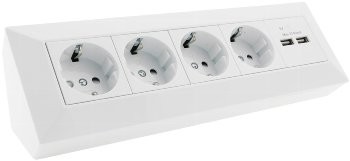 4-fach Steckdosenblock + 2x USB, weiß