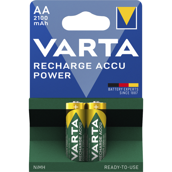 Mignon-Akku VARTA, Typ AA, NiMH-Akku, HR06, 1,2V/2100 mAh, Pre-charged, 2er Pack