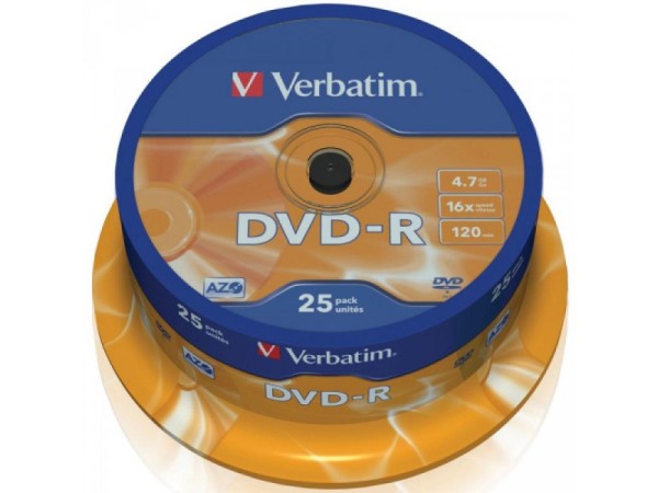 DVD-R 4.7GB Verbatim 16x 25er Cakebox 43522