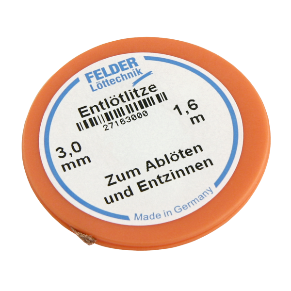 Entlötlitze FELDER, 3,0mm, mit halogenfreiem Flussmittel getränkte Kupferlitze, 1,60m Spule