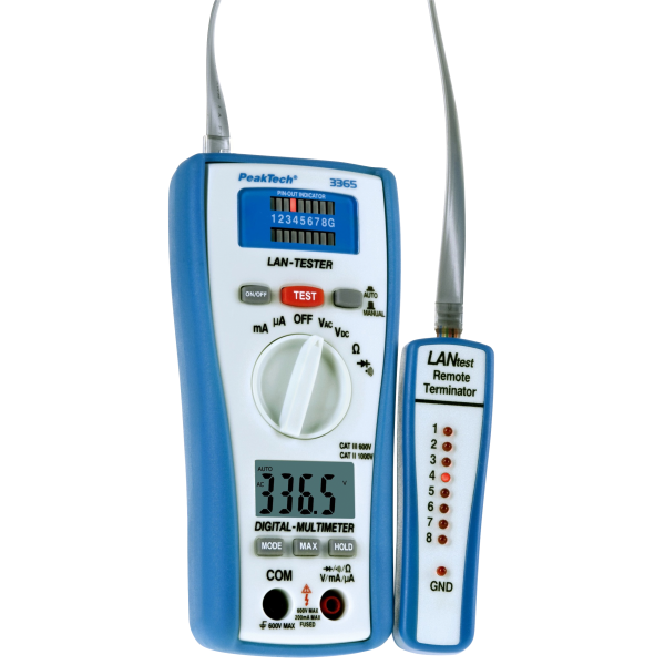 Digitalmultimeter PeakTech ''P3365'', mit LAN- Tester, 2000 Counts, 600V AC/DC, 200mA AC/DC