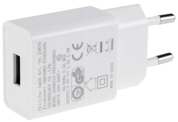 Stecker-Netzteil mit USB "CTN-0510" - Ein 110-240V~, Aus 5V=, 1A, 5W, weiß