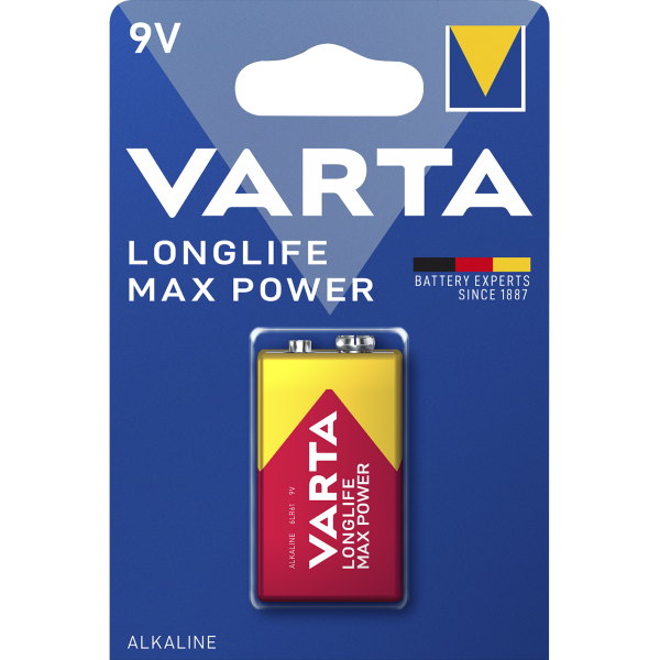 9V-Block Batterie VARTA ''Longlife Max Power'' Alkaline, 6LR61, 9V