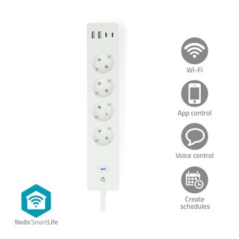 SmartLife Power Strip | Wi-Fi | Hybrid (CEE 7/7) / USB A / USB-C? | 16 A | 3680 W | 2.00 m | 0 - 55