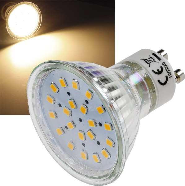 LED Strahler GU10 "H40 SMD" / 120°, 3000k, 330lm, 230V/3W, warmweiß