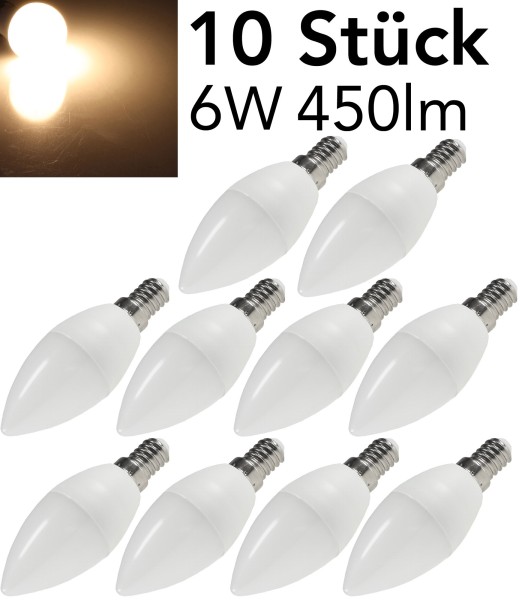 LED Kerzenlampe E14 "K50 Promo" 10er-Set / 3000k, 450lm, 230V/6W, 160°, warmweiß