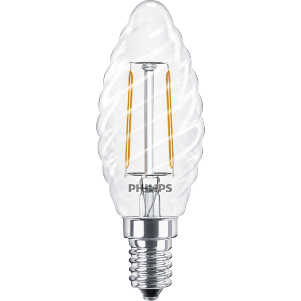 LED Filament-Kerzenlampe Philips ''CorePro'', E14, 2W, 250lm, 230V, klar, gedreht