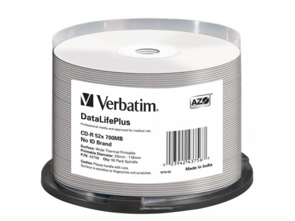 CD-R 80 Verbatim 52x DLP Thermo white Full Surface 50er Cakebox 43756 -04