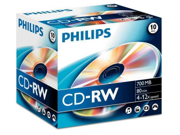 Philips CD-RW 700MB 10pcs jewel case carton box 4-12x CW7D2NJ10/00