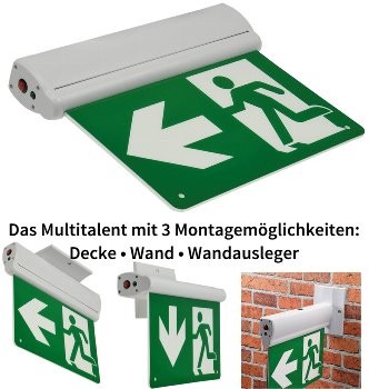 LED Fluchtwegleuchte "NL-8 Multi" - Erkennungsw. 25m, IP20, Decken+Wandmont.