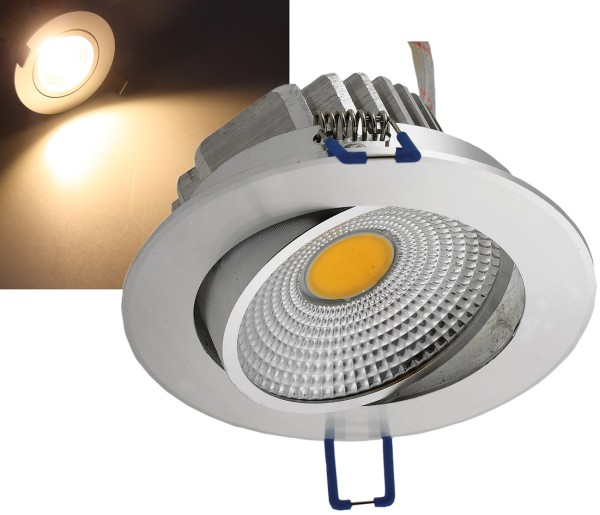 LED-Einbauleuchte "COB-7", 7W, 550lm / ALU, 3000K, 75°, Ø109xT47mm,Rahmen chrom