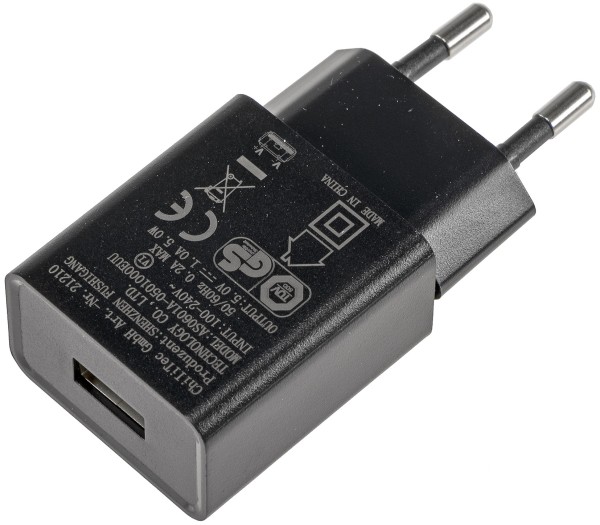 Stecker-Netzteil mit USB "CTN-0510" / Ein 110-240V~, Aus 5V=, 1A, 5W