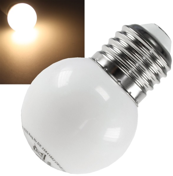 LED Tropfenlampe E27, 40mm Ø, warmweiß / 3000k, 34lm, 120°, 230V/1W