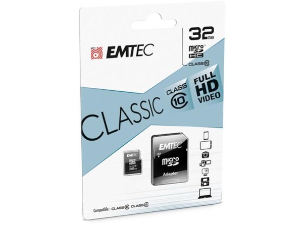 MicroSDHC 32GB EMTEC +Adapter CL10 CLASSIC Blister