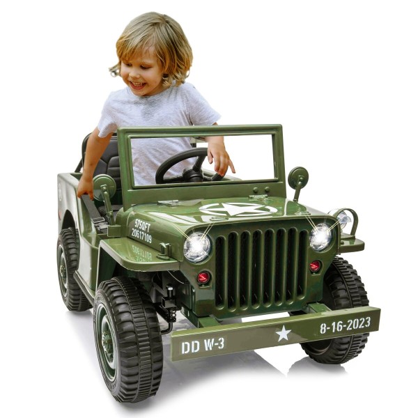 Elektro Kinderfahrzeug Jeep Willys MB Army grün 12V