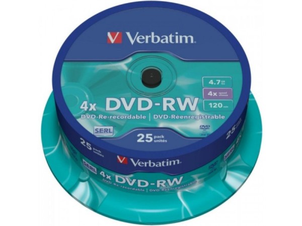 DVD-RW 4.7GB Verbatim 4x 25er Cakebox 43639