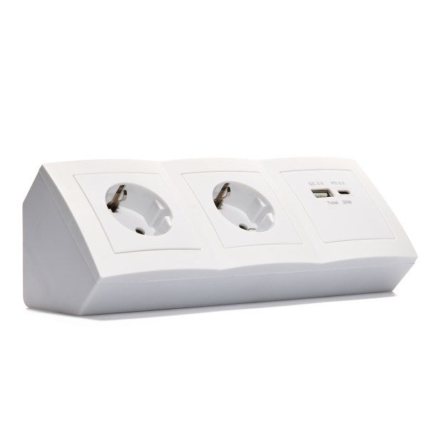 Steckdosenblock McPower ''Flair'' Aufbau, 2-fach Schutzkontakt + 2x USB A+C