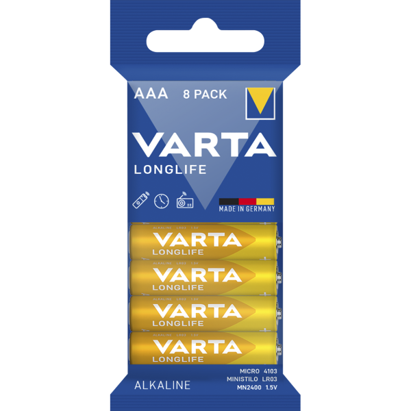 Micro-Batterie VARTA'' Longlife'', Alkaline, Typ AAA, LR06, 1,5V, 8er Pack