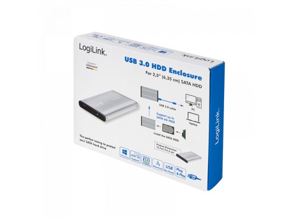 LogiLink Festplattengehäuse 2,5, SATA, USB 3.0, Alu, silber UA0106A