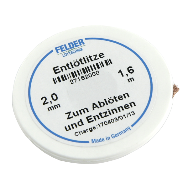 Entlötlitze FELDER, 2,0mm, mit halogenfreiem Flussmittel getränkte Kupferlitze, 1,60m Spule