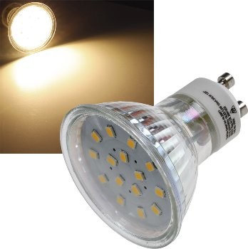 LED Strahler GU10 "H10 SMD" 15 SMD LEDs - 3000k, 50lm, 120°, 230V/0,8W, warmweiß