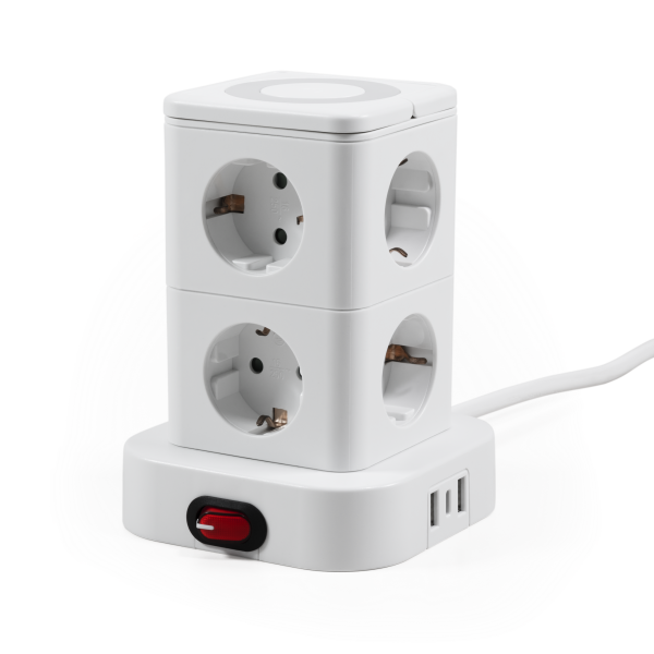 Steckdosenturm McPower ''ST-08'' 8 Steckdosen, 2x USB-A + 1x USB-C, 1,4m Kabel