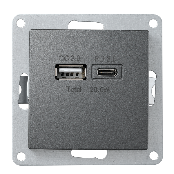 USB-Ladedose McPower ''Flair'' 2-fach, USB-C, PD 3.0 20W, anthrazit