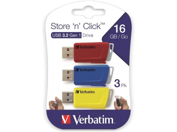 Verbatim Store \'n\' Click -USB 3.2 GEN1 - 3x16 GB - Rot/Blau/Gelb - 16 GB